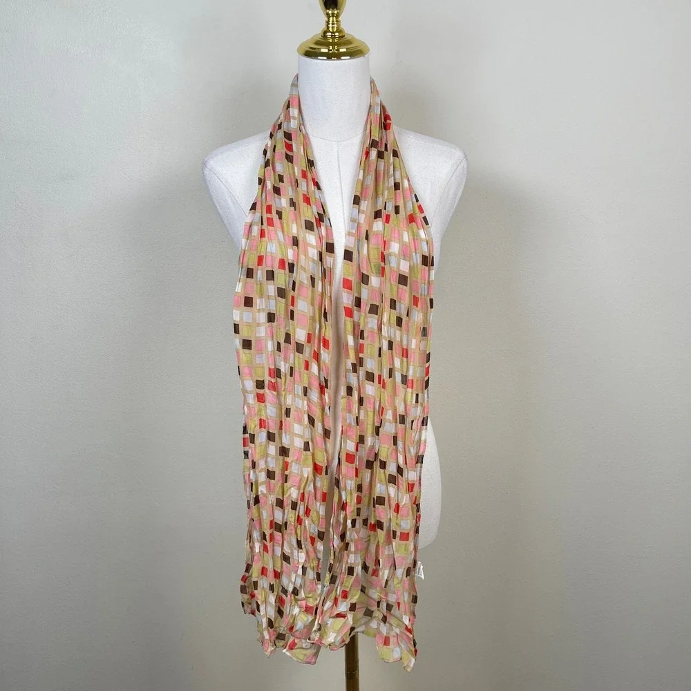 Vintage Geometric Checkered Scarf Women Multicolor Pastel Plaid Y2K Boho Chic